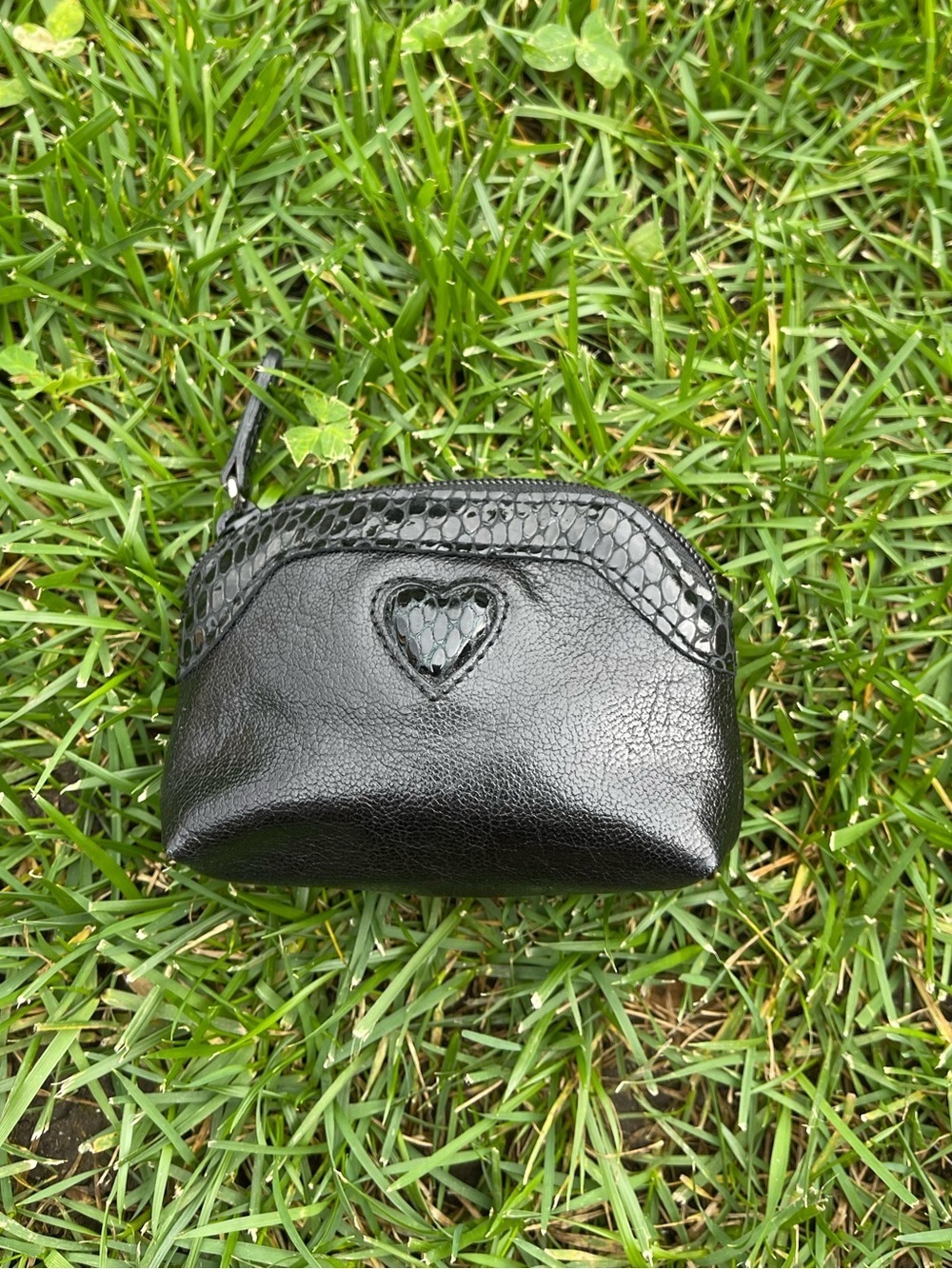 Brighton Black Leather Heart Coin Purse Croc Embossed Trim Vintage Pouch Wallet